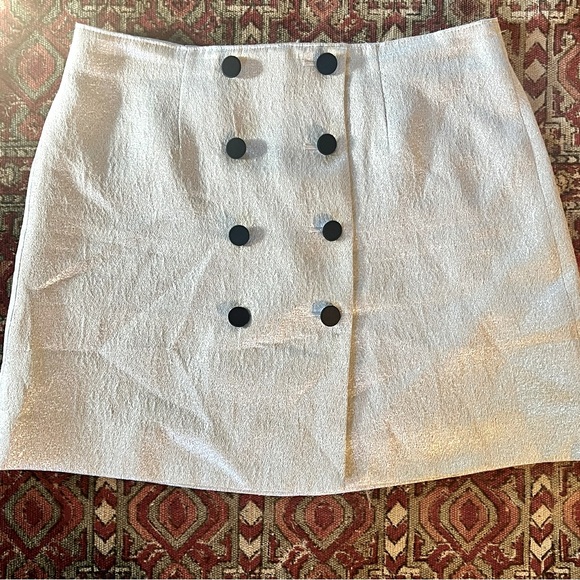 J. Crew Silver Mini Skirt with black buttons - Size 8 - Picture 2 of 6